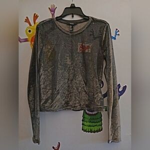 Long sleeve crop top sheer glitter